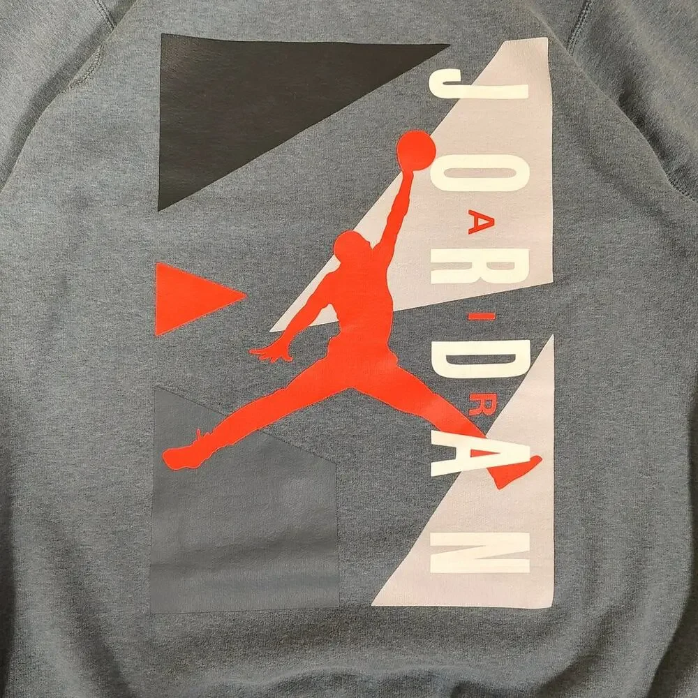 Nike Air Jordan Jumpman Block Fleece Crewneck Sweatshirt Mens Large Gray Blue